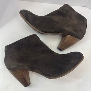RARE EL Genuine Suede Dark Brown Block Heel Ankle Boots Made in Italy Sz 39